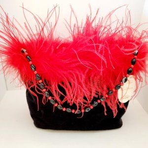 Kelly's Collection for Berkeley Designs Black Tote. Faux Feathers & Bead Handle.